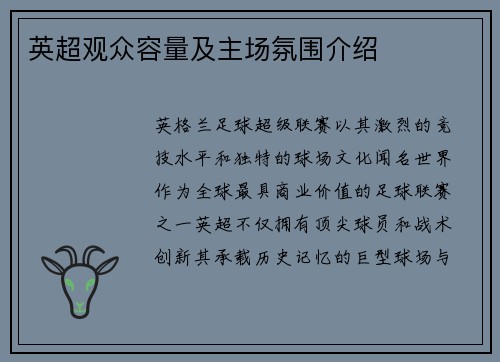 英超观众容量及主场氛围介绍