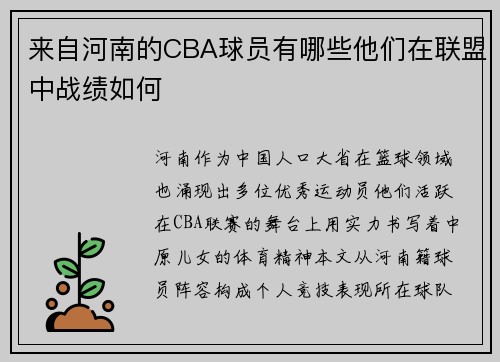 来自河南的CBA球员有哪些他们在联盟中战绩如何
